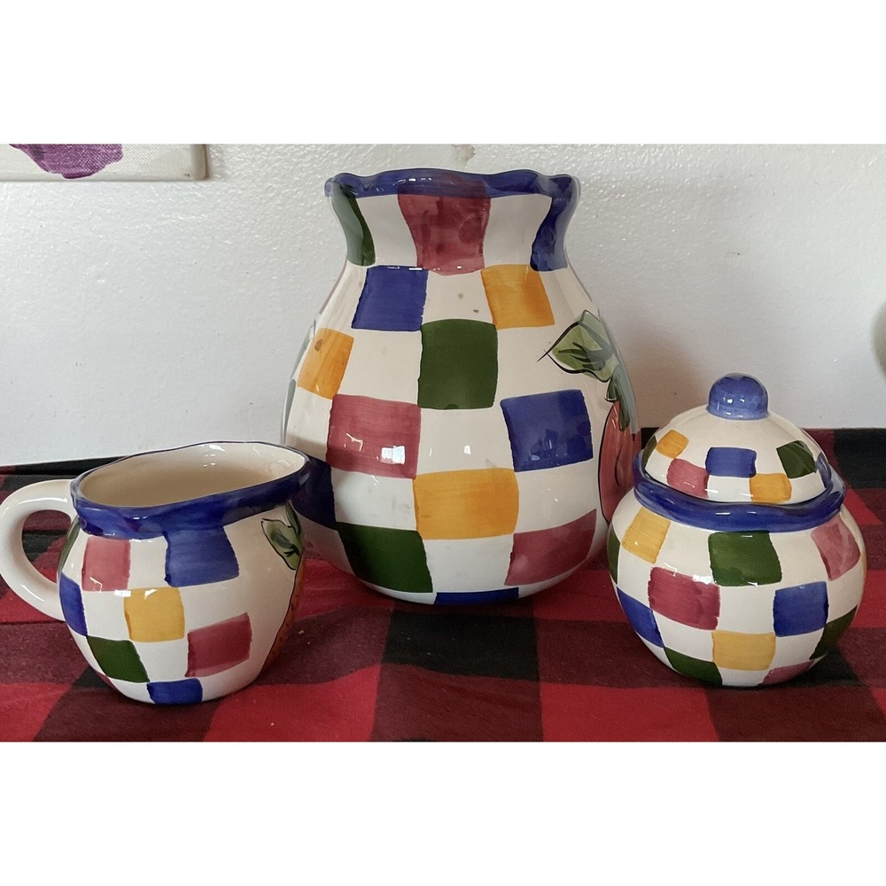 Vintage VERDURA Hand Painted Collection "Garden" Pitcher,‎ Cream, & Sugar 1995 - Picture 2 of 8